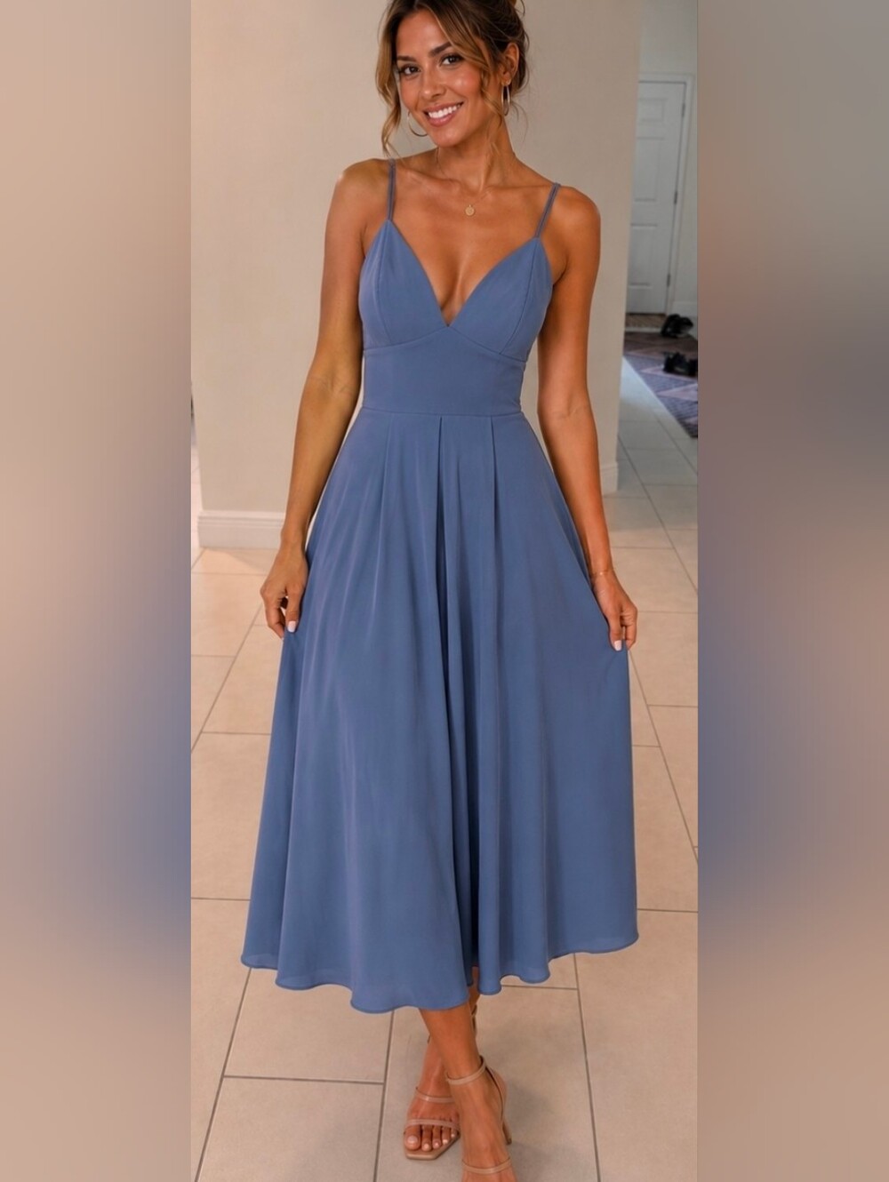 Dusty Blue V-Neck Maxi Dress